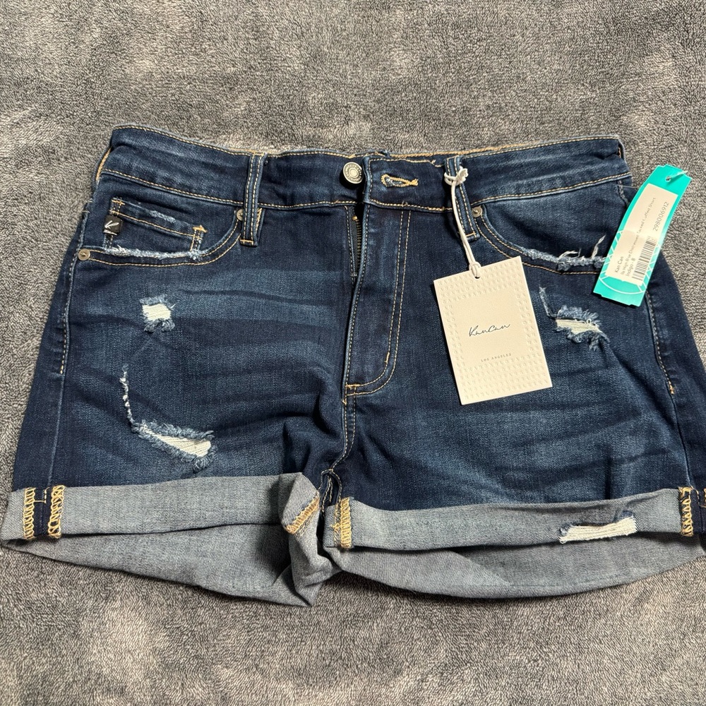 KanCan Dark Blue Distressed Jean Shorts